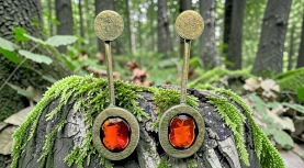 OVAL MEXICAN FIRE OPAL LARGE EARRINGS IN SILVER AND GOLD