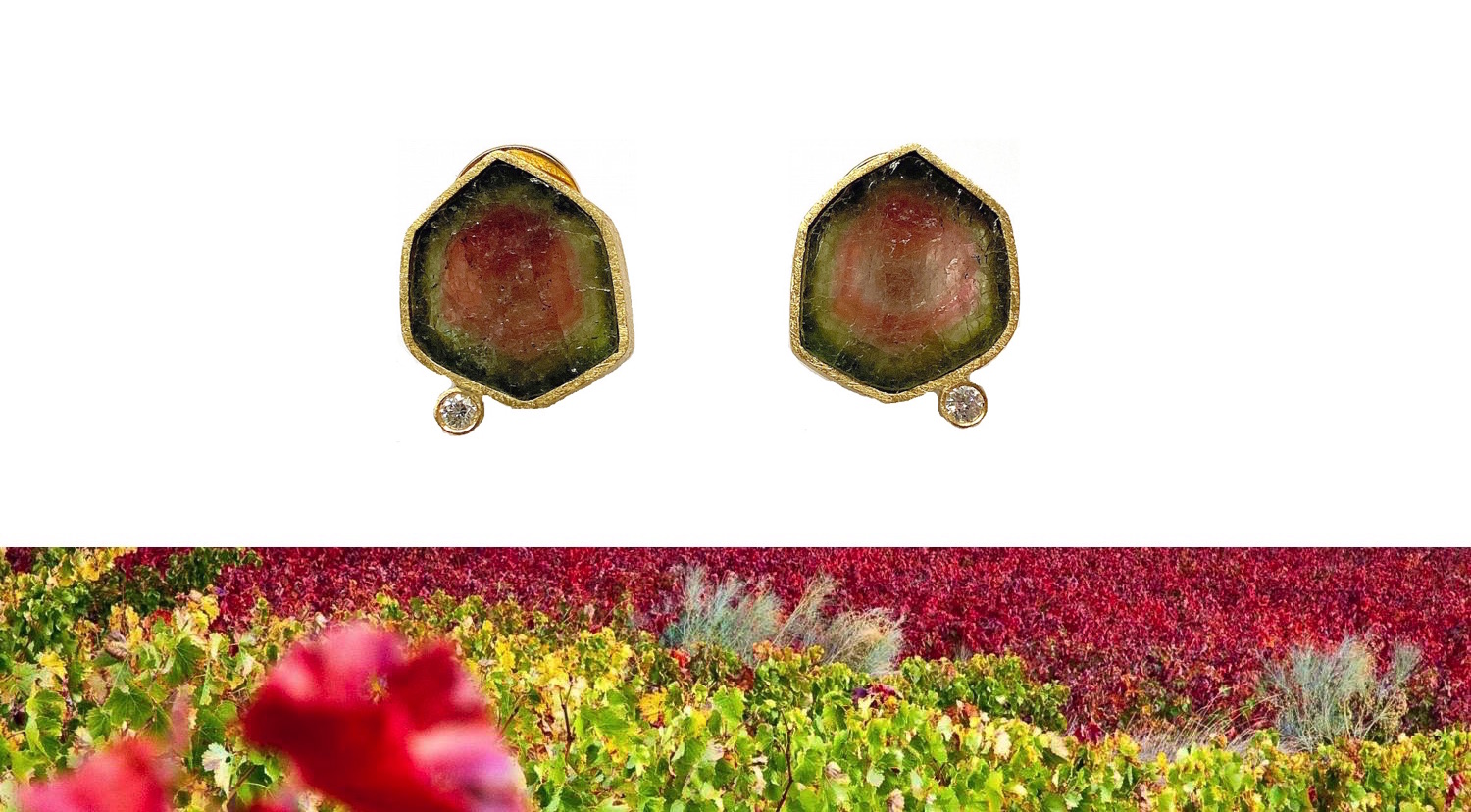 big watermelon turmaline earrings in gold and diamonds